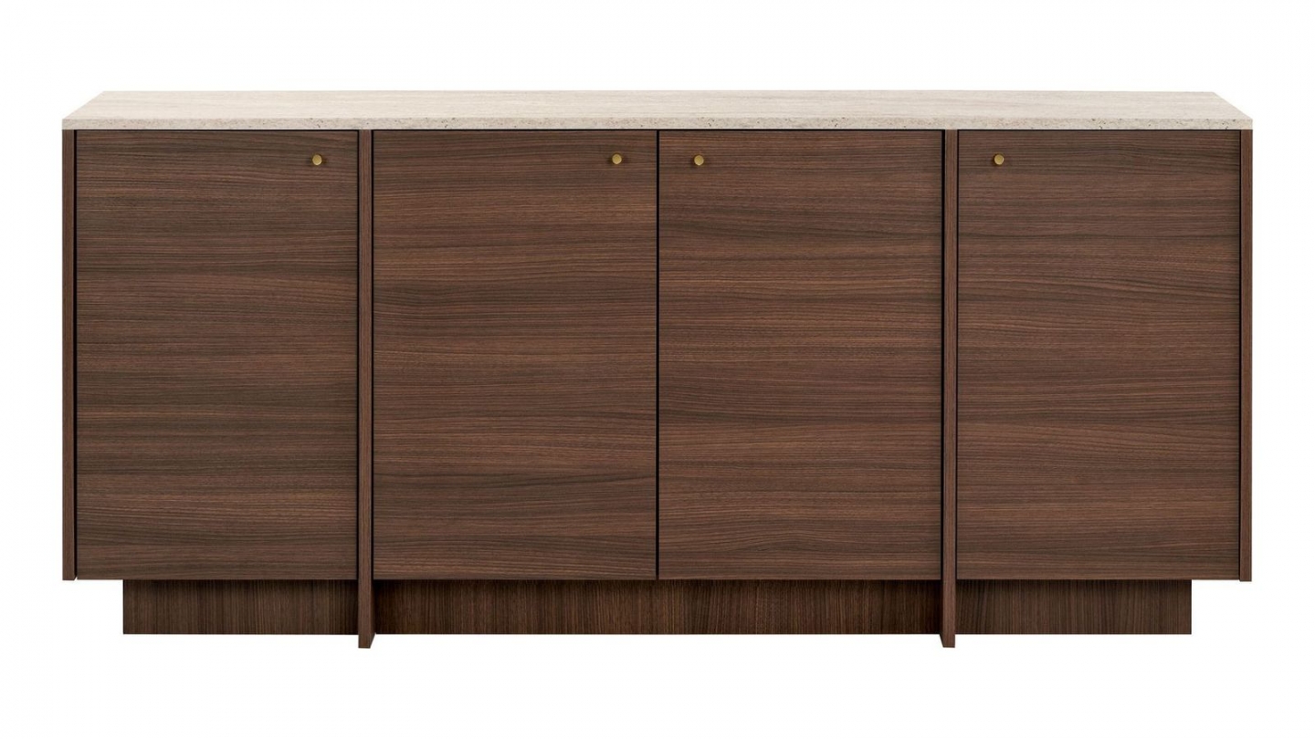 Buffet 4 portes effet travertin et noyer 180 cm - Lorio Buffet 4 portes effet travertin et noyer 180 cm - Lorio