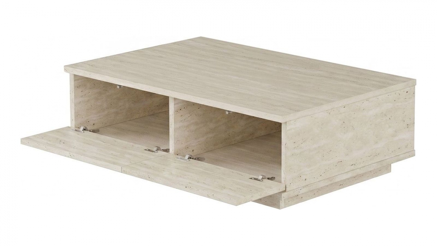 Table basse 2 portes effet travertin 90 cm - Vona Table basse 2 portes effet travertin 90 cm - Vona