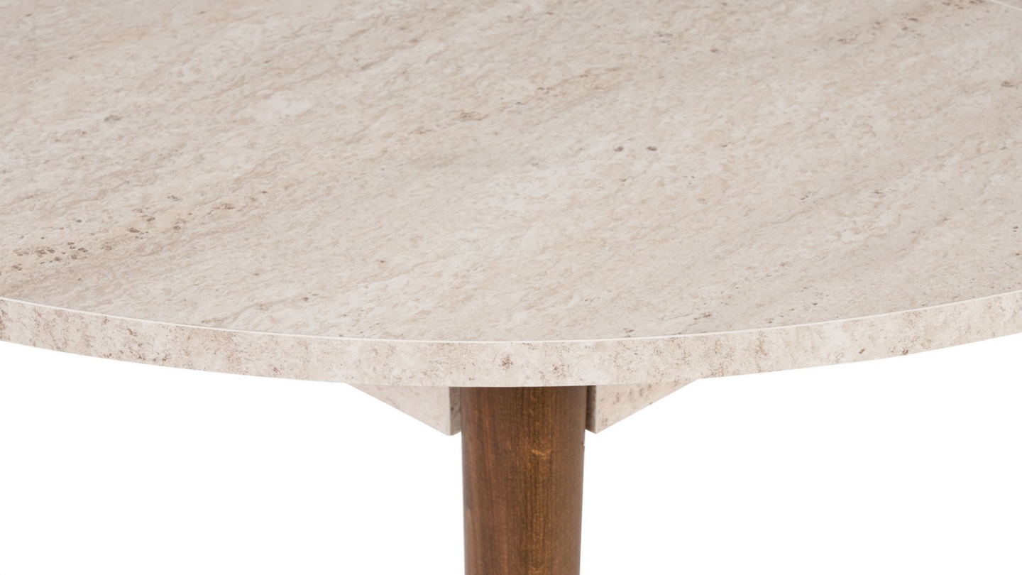 Table à manger extensible ronde effet travertin et noyer 4 convives 100/131 cm - Marea Table à manger extensible ronde effet travertin et noyer 4 convives 100/131 cm - Marea