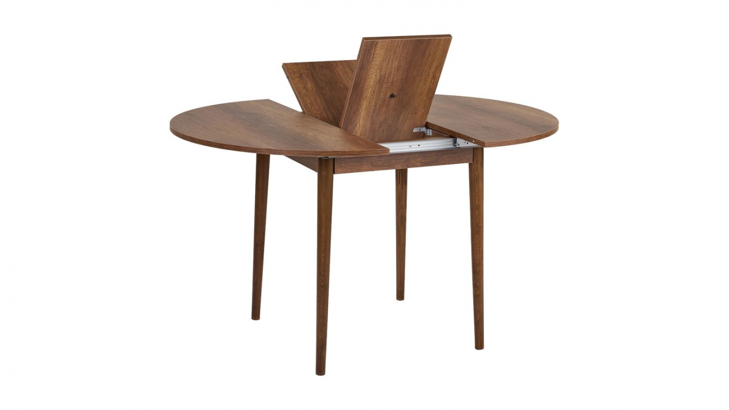 Table à manger extensible ronde effet noyer foncé 4 convives 100/131 cm - Marea Table à manger extensible ronde effet noyer foncé 4 convives 100/131 cm - Marea