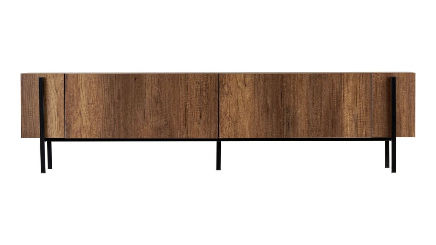 Meuble TV 2 portes effet noyer foncé et noir 180 cm - Orano Meuble TV 2 portes effet noyer foncé et noir 180 cm - Orano
