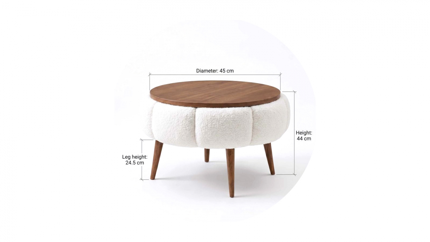 Table d'appoint ronde en tissu teddy crème 45 cm - Ronia Table d'appoint ronde en tissu teddy crème 45 cm - Ronia