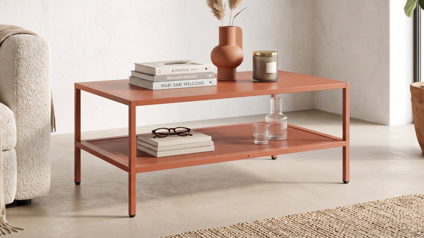 Table basse en métal terracotta 100 x 60 cm - Ysia Table basse en métal terracotta 100 x 60 cm - Ysia