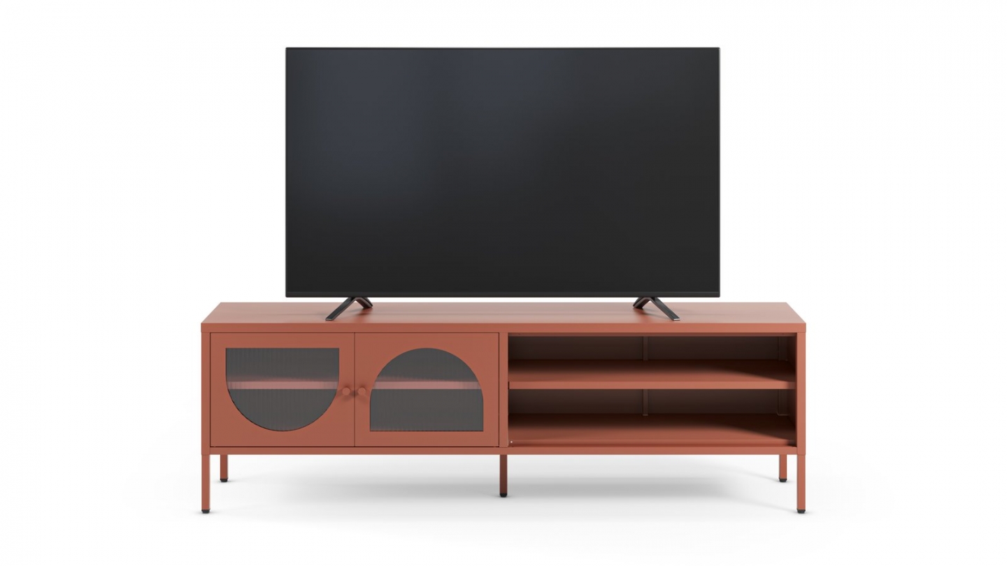 Meuble TV 2 portes 2 niches en métal terracotta 160 cm - Ysia Meuble TV 2 portes 2 niches en métal terracotta 160 cm - Ysia