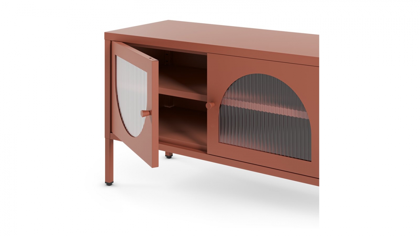 Meuble TV 2 portes 2 niches en métal terracotta 160 cm - Ysia Meuble TV 2 portes 2 niches en métal terracotta 160 cm - Ysia