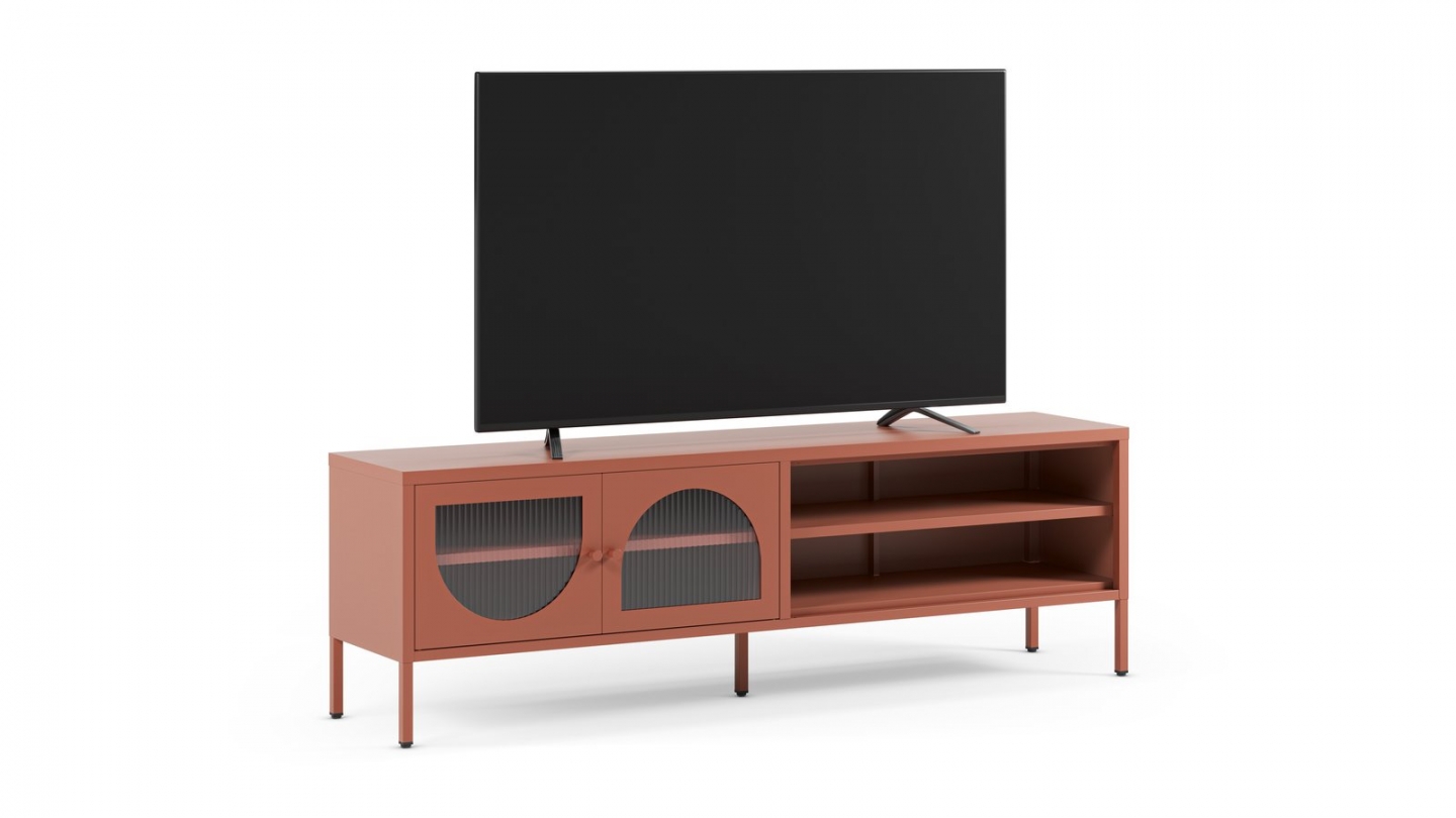 Meuble TV 2 portes 2 niches en métal terracotta 160 cm - Ysia Meuble TV 2 portes 2 niches en métal terracotta 160 cm - Ysia