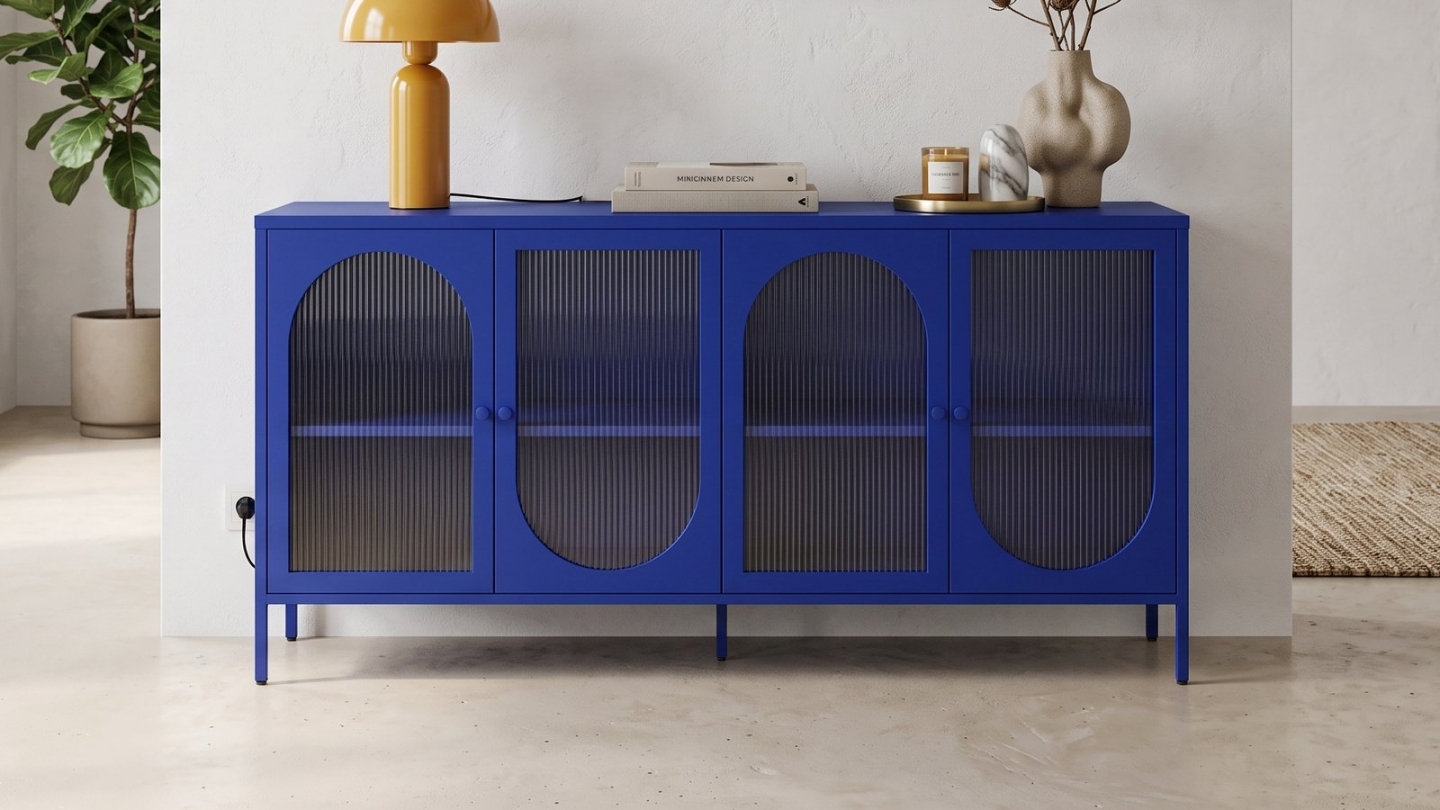 Buffet 4 portes en métal bleu électrique 70 cm - Ysia Buffet 4 portes en métal bleu électrique 70 cm - Ysia