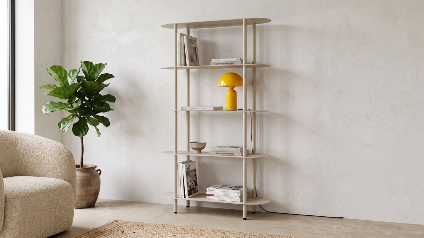 Etagère bibliothèque arrondie 5 niveaux en métal beige clair 90 cm - Ysia Etagère bibliothèque arrondie 5 niveaux en métal beige clair 90 cm - Ysia