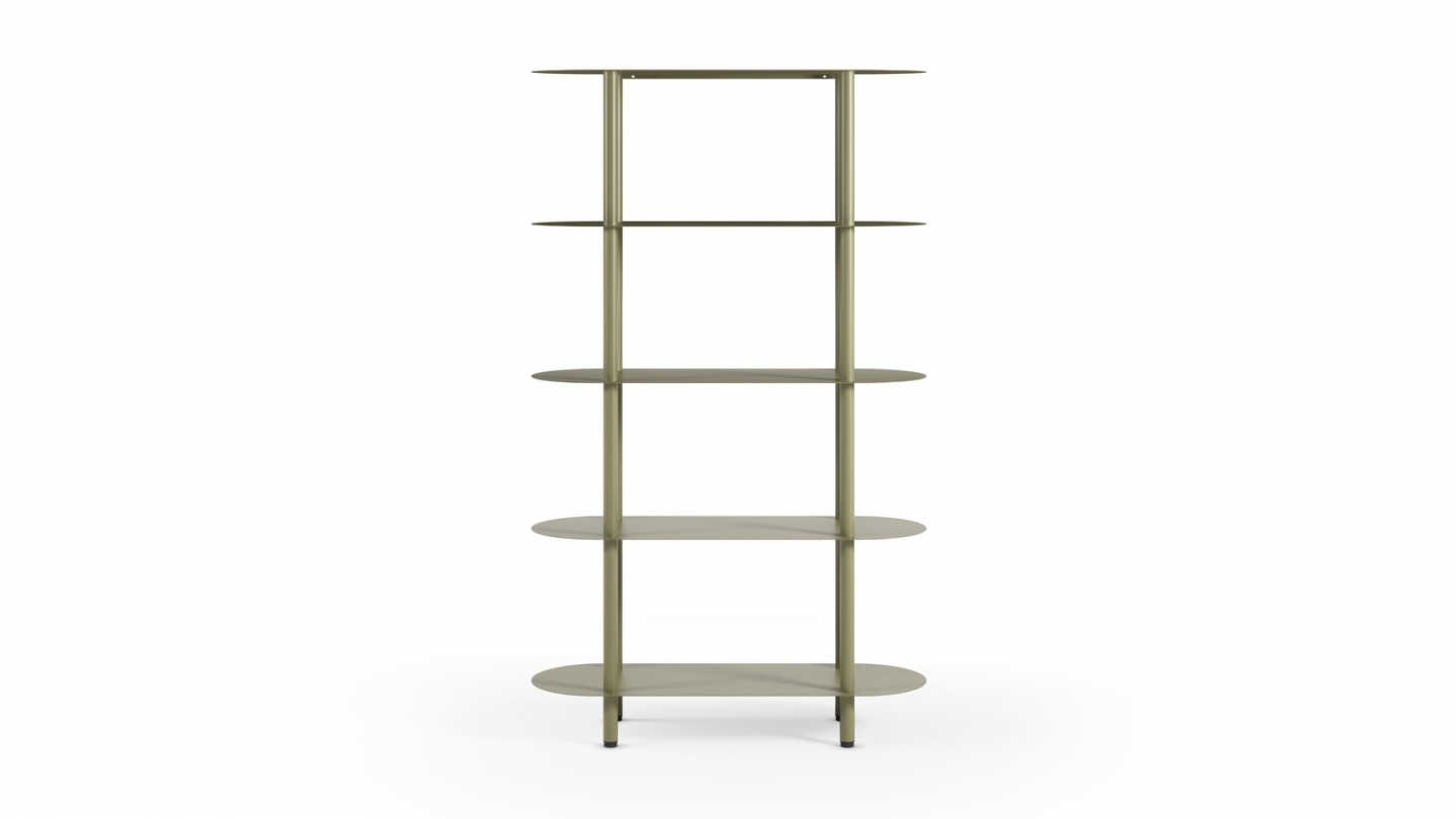 Etagère bibliothèque arrondie 5 niveaux en métal vert kaki 90 cm - Ysia Etagère bibliothèque arrondie 5 niveaux en métal vert kaki 90 cm - Ysia