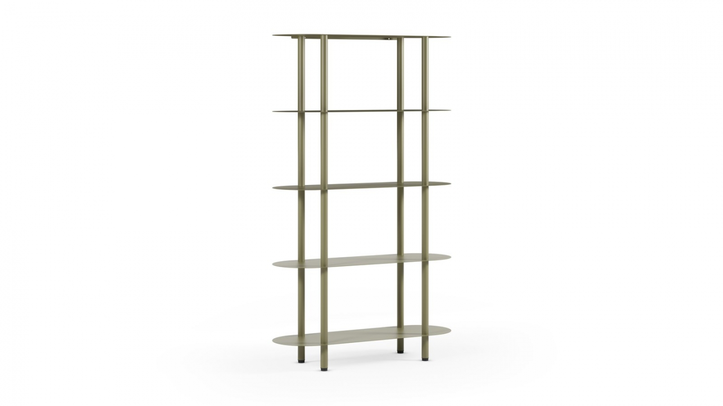 Etagère bibliothèque arrondie 5 niveaux en métal vert kaki 90 cm - Ysia Etagère bibliothèque arrondie 5 niveaux en métal vert kaki 90 cm - Ysia