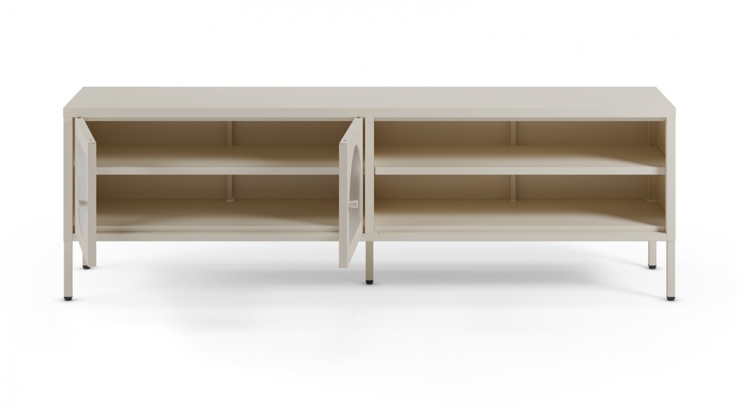 Meuble TV 2 portes 2 niches en métal beige clair 160 cm - Ysia Meuble TV 2 portes 2 niches en métal beige clair 160 cm - Ysia
