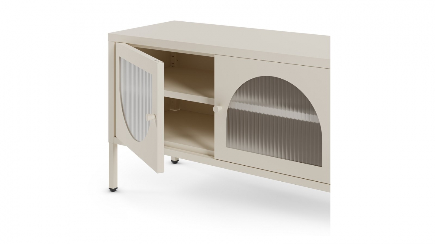Meuble TV 2 portes 2 niches en métal beige clair 160 cm - Ysia Meuble TV 2 portes 2 niches en métal beige clair 160 cm - Ysia
