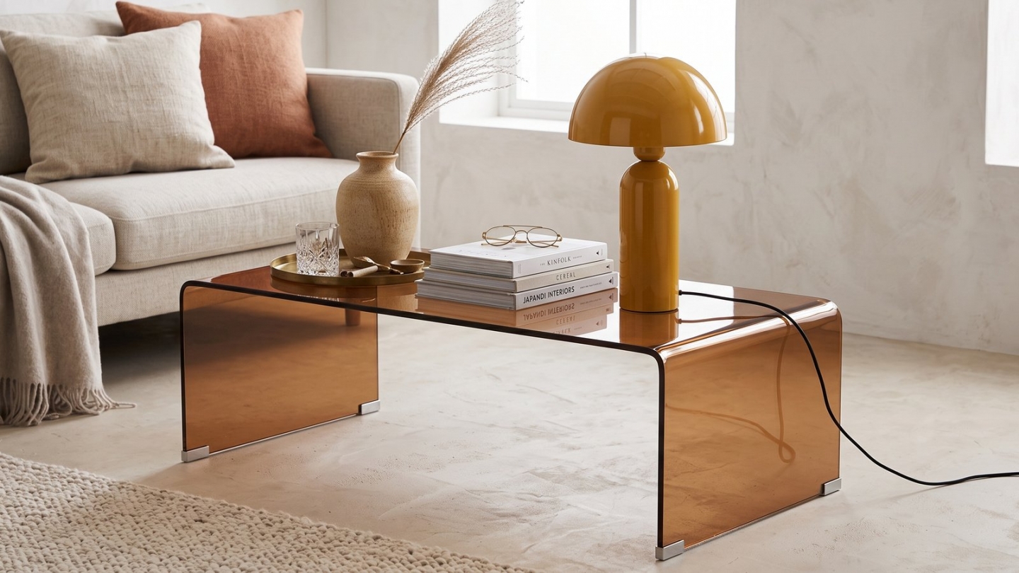 Table basse rectangulaire en verre trempé fumé 110x55 cm - Mysa Table basse rectangulaire en verre trempé fumé 110x55 cm - Mysa