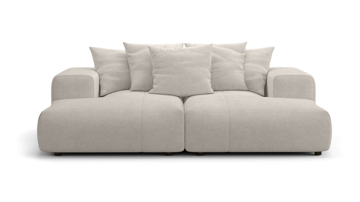 Canapé droit 3 places assise profonde en tissu chenille beige - Belvia Canapé droit 3 places assise profonde en tissu chenille beige - Belvia