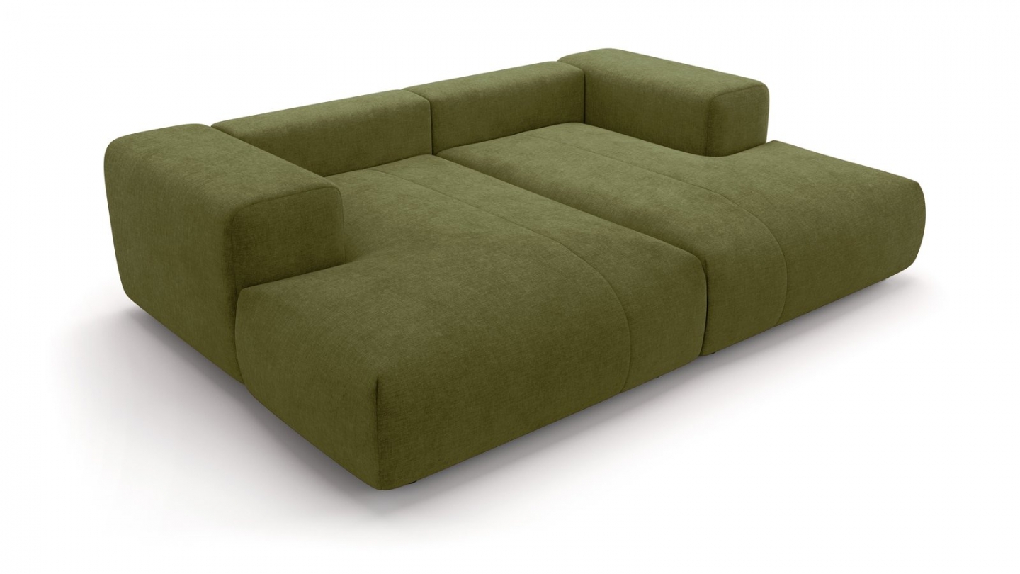 Canapé droit 3 places assise profonde en tissu chenille vert olive - Belvia Canapé droit 3 places assise profonde en tissu chenille vert olive - Belvia