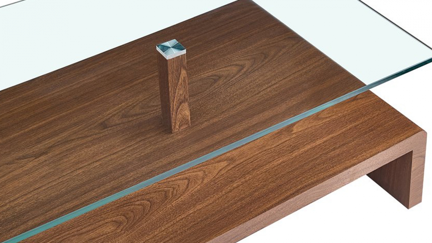 Table basse rectangulaire en verre trempé avec étagère effet noyer 110 cm - Valko Table basse rectangulaire en verre trempé avec étagère effet noyer 110 cm - Valko