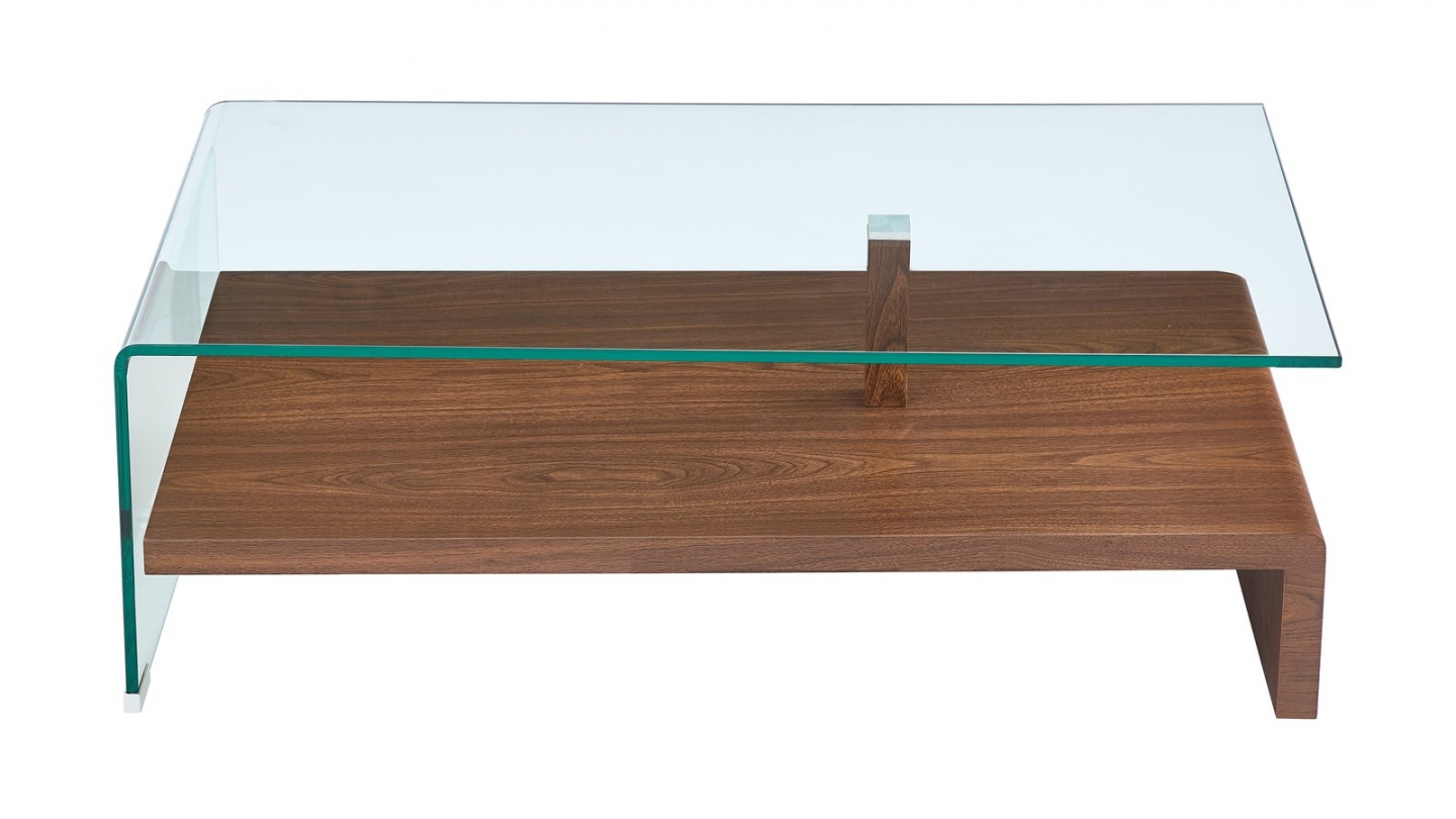 Table basse rectangulaire en verre trempé avec étagère effet noyer 110 cm - Valko Table basse rectangulaire en verre trempé avec étagère effet noyer 110 cm - Valko