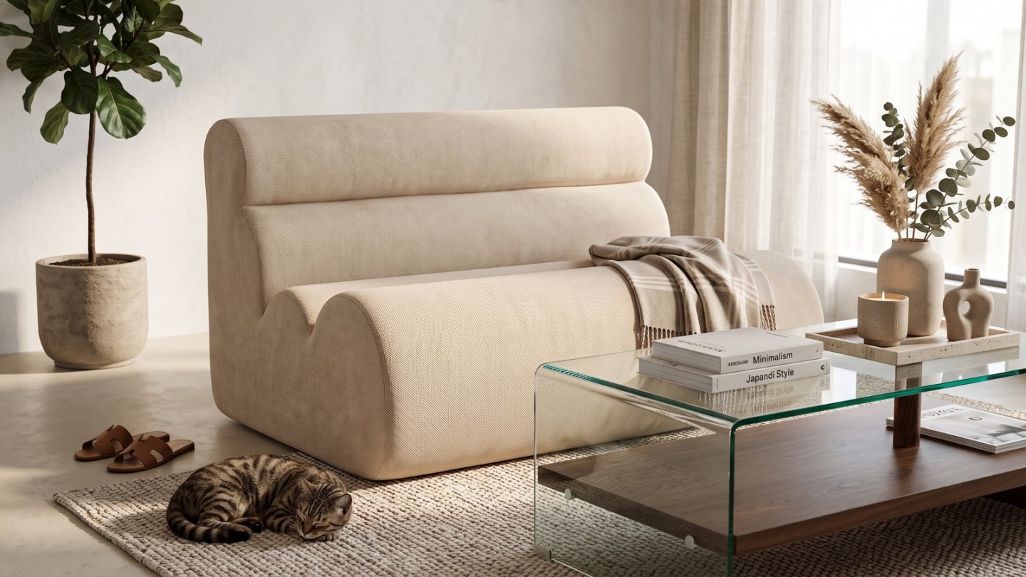 Banquette compressée 2 places en tissu chenille beige - Billie Banquette compressée 2 places en tissu chenille beige - Billie