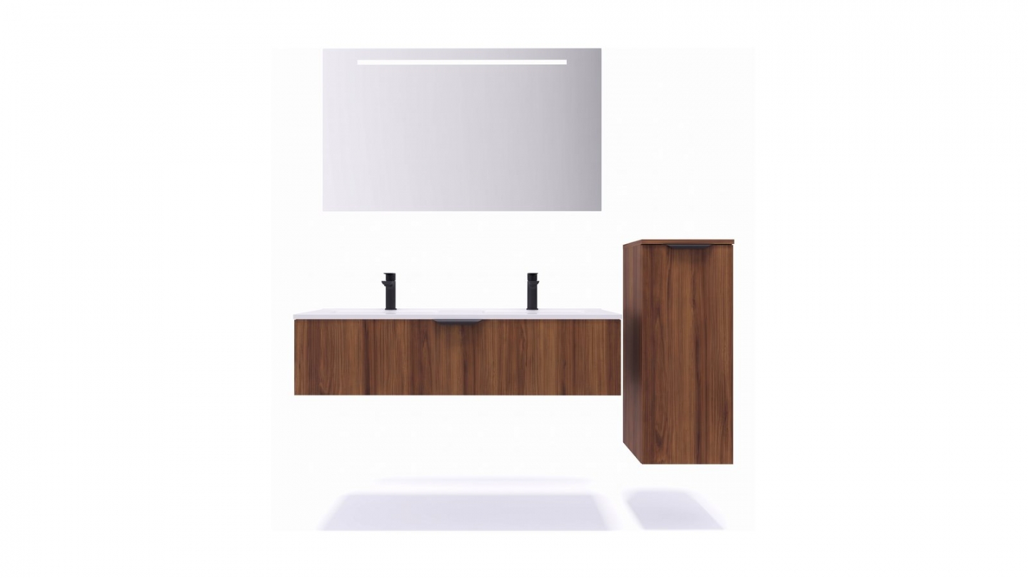 Meuble de salle de bain suspendu double vasque intégrée 120cm 1 tiroir Noyer - Venice Meuble de salle de bain suspendu double vasque intégrée 120cm 1 tiroir Noyer - Venice