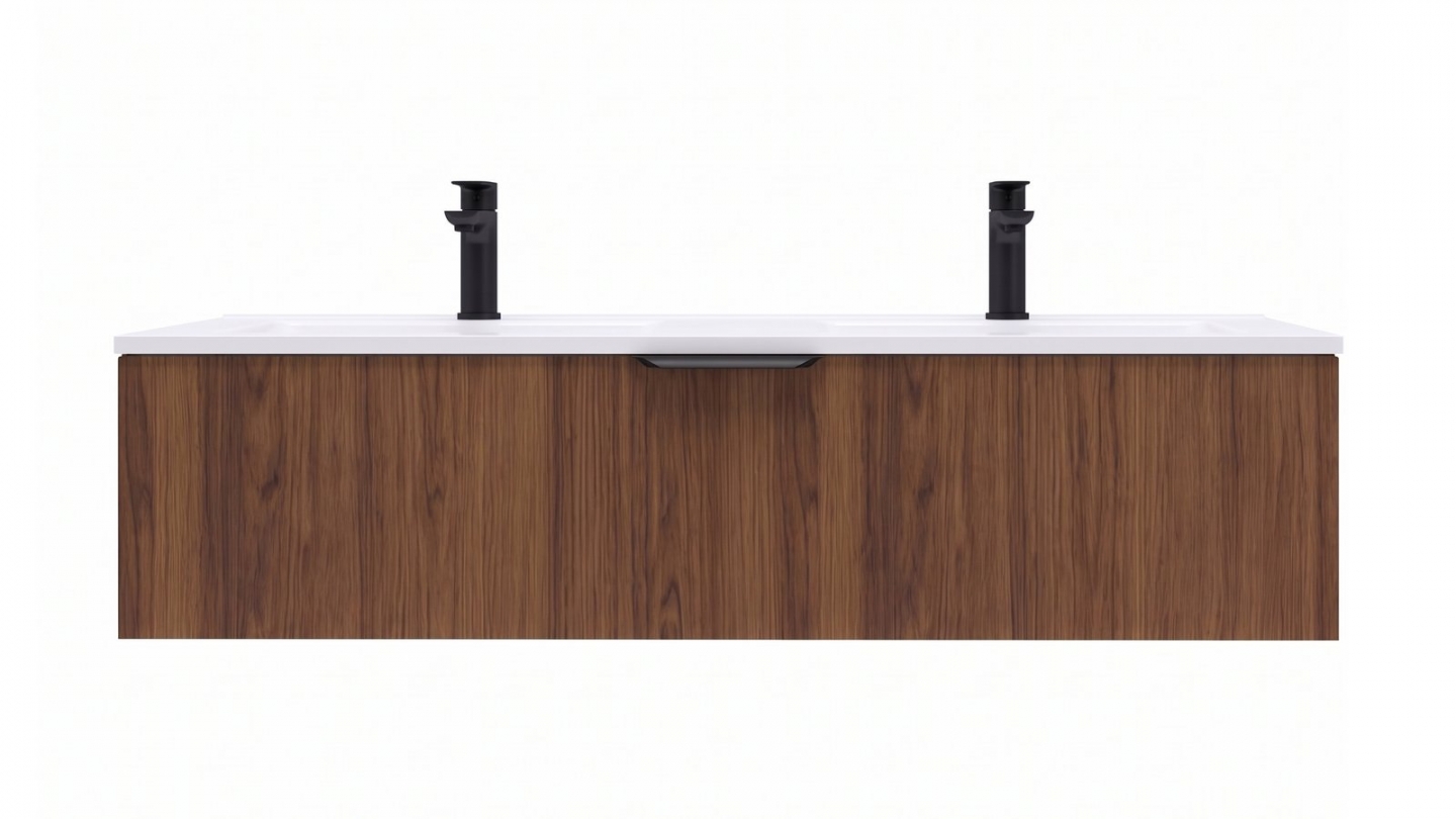 Meuble de salle de bain suspendu double vasque intégrée 120cm 1 tiroir Noyer - Venice Meuble de salle de bain suspendu double vasque intégrée 120cm 1 tiroir Noyer - Venice