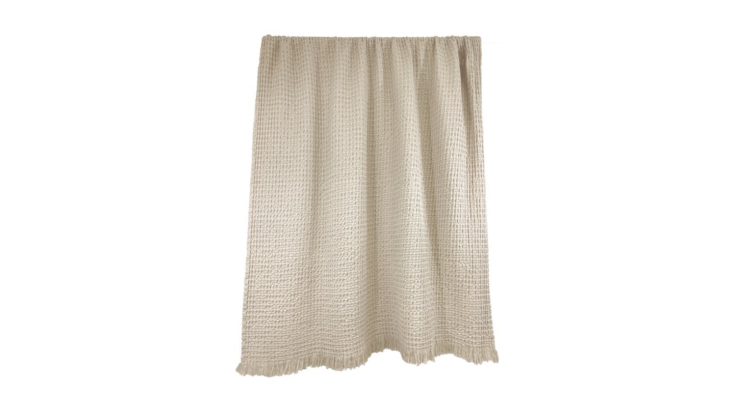 Plaid en coton effet nid d'abeille lin 130 x 200 cm - Tempo Plaid en coton effet nid d'abeille lin 130 x 200 cm - Tempo