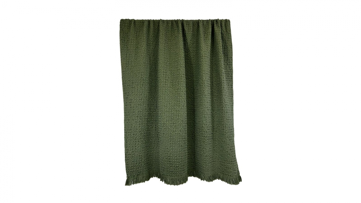 Plaid en coton effet nid d'abeille kaki 130 x 200 cm - Tempo Plaid en coton effet nid d'abeille kaki 130 x 200 cm - Tempo