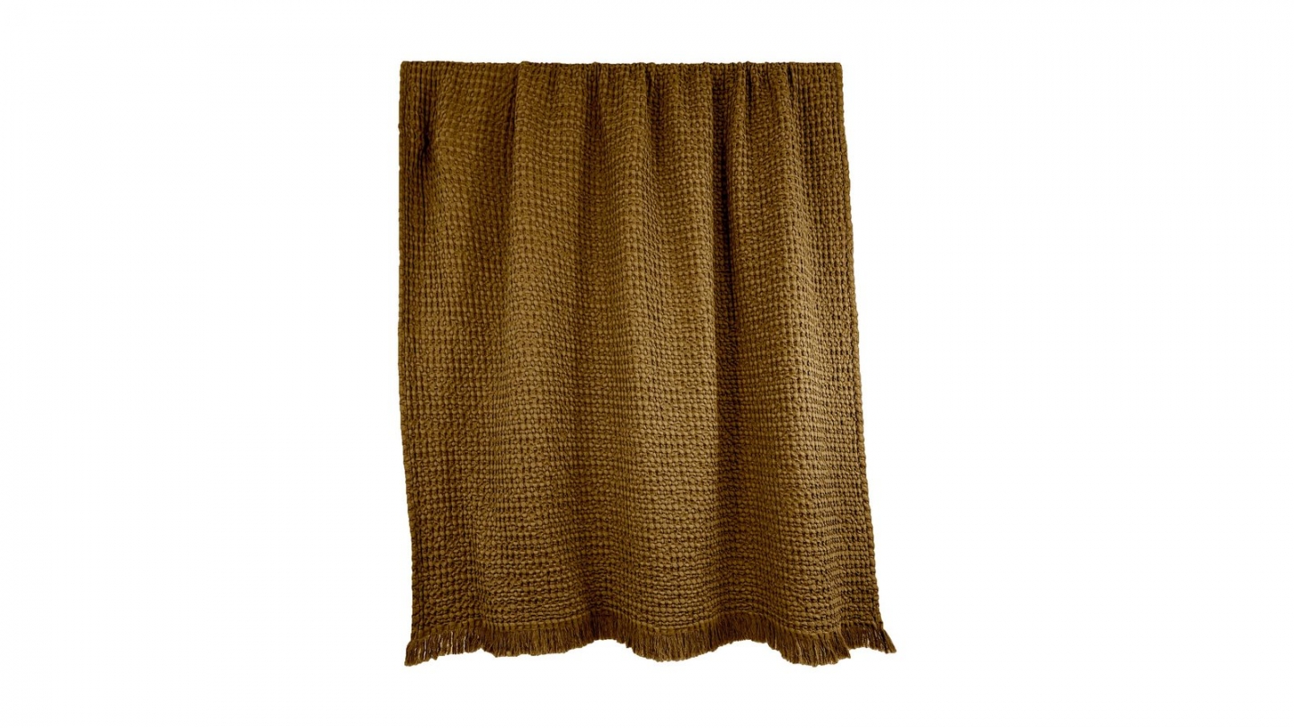 Plaid en coton effet nid d'abeille gold 130 x 200 cm - Tempo Plaid en coton effet nid d'abeille gold 130 x 200 cm - Tempo