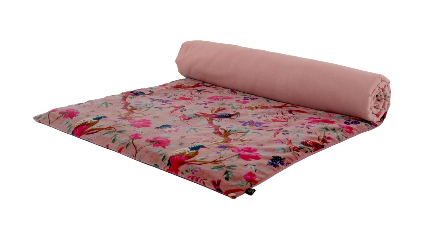 Housse d'Édredon bois de rose en Velours Imprimé Oiseaux 85 x 200 cm - Birdy Housse d'Édredon bois de rose en Velours Imprimé Oiseaux 85 x 200 cm - Birdy