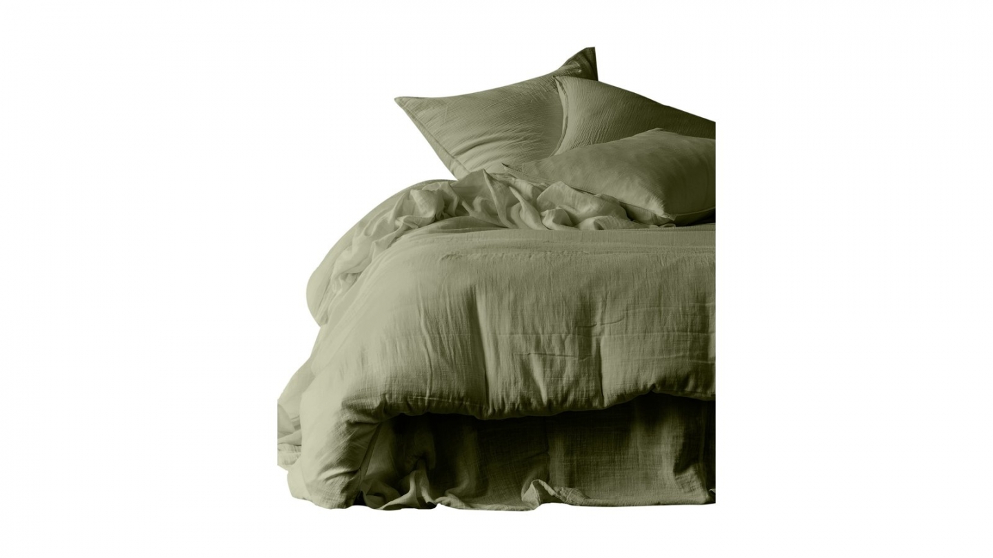 Housse de couette en gaze de coton lavé kaki 240 x 220 cm - Mykonos Housse de couette en gaze de coton lavé kaki 240 x 220 cm - Mykonos