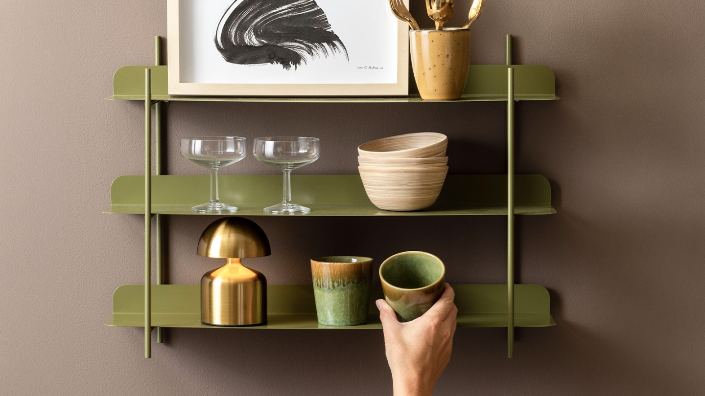 Etagère murale en métal vert kaki - Riqueza Etagère murale en métal vert kaki - Riqueza