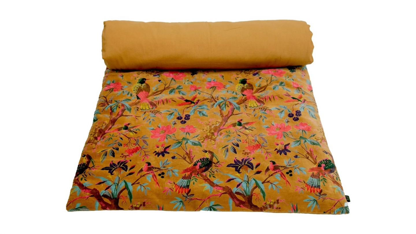 Pack intérieur & Housse d'Édredon chamois en Velours Imprimé Oiseaux 85 x 200 cm - Birdy Pack intérieur & Housse d'Édredon chamois en Velours Imprimé Oiseaux 85 x 200 cm - Birdy