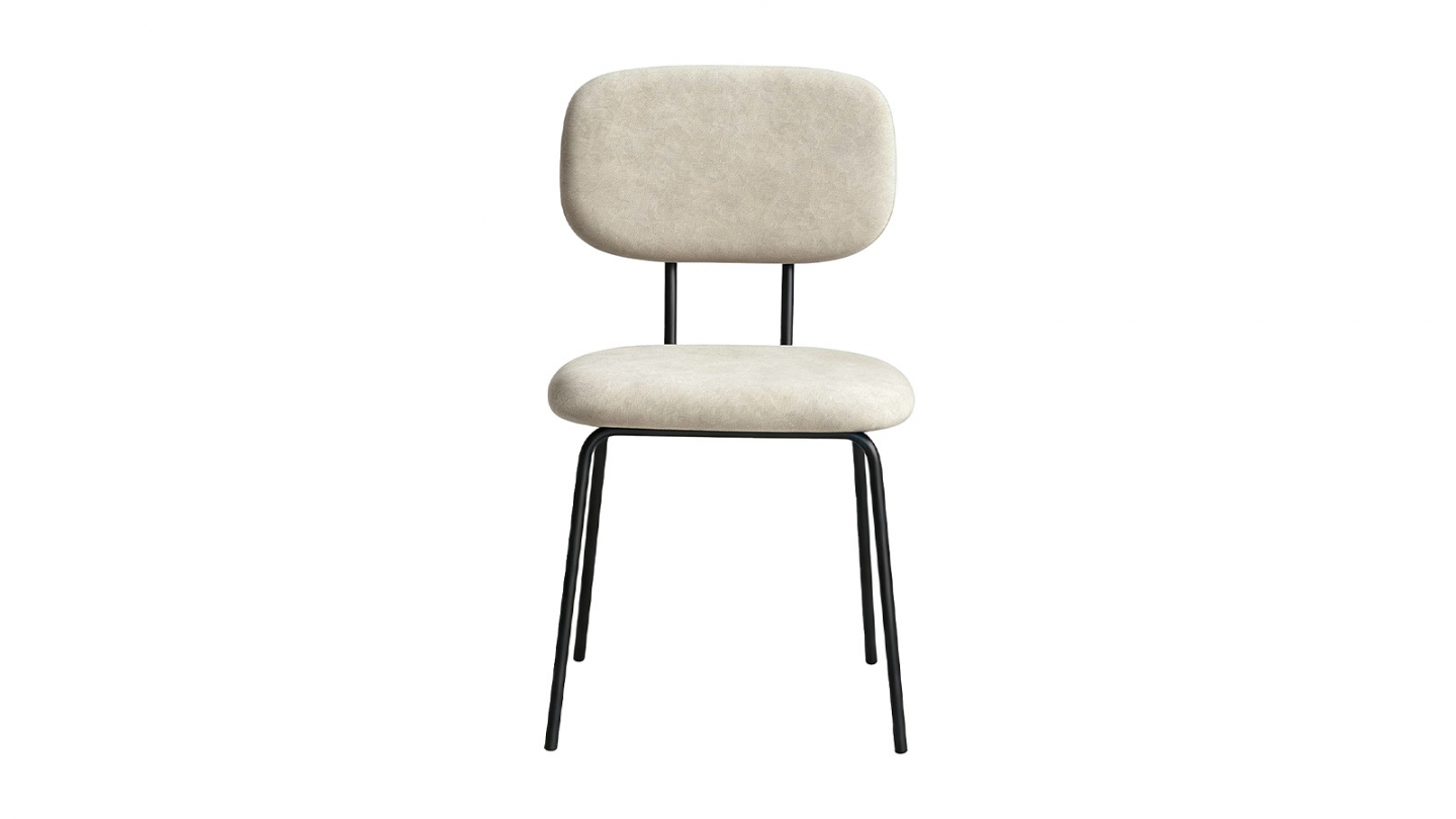 Lot de 4 chaises en tissu chenille beige foncé et piètement noir - Lucie Lot de 4 chaises en tissu chenille beige foncé et piètement noir - Lucie