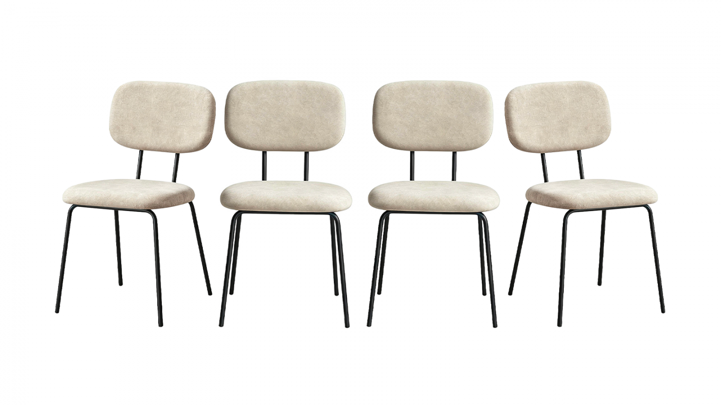 Lot de 4 chaises en tissu chenille beige foncé et piètement noir - Lucie Lot de 4 chaises en tissu chenille beige foncé et piètement noir - Lucie