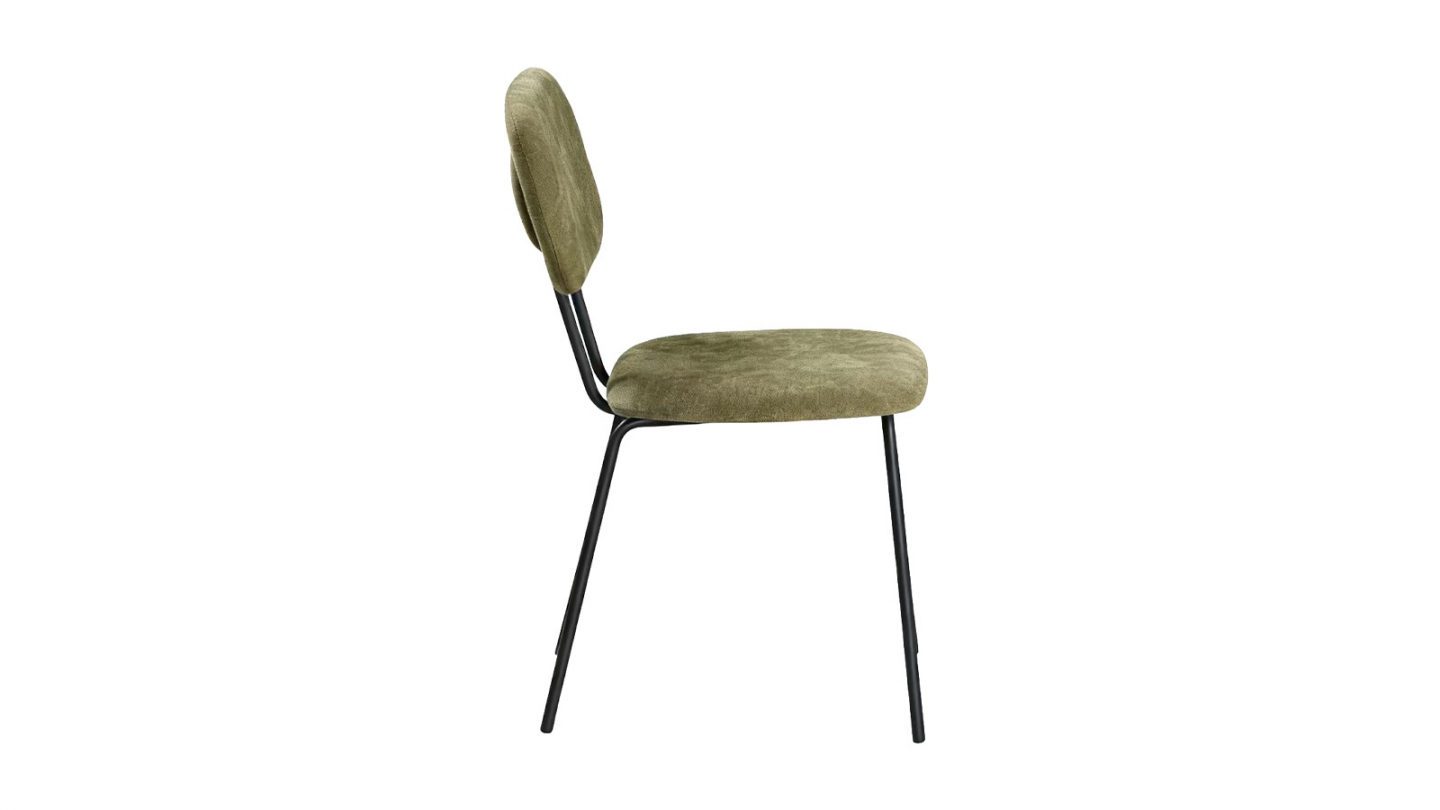 Lot de 4 chaises en tissu chenille vert et piètement noir - Lucie Lot de 4 chaises en tissu chenille vert et piètement noir - Lucie