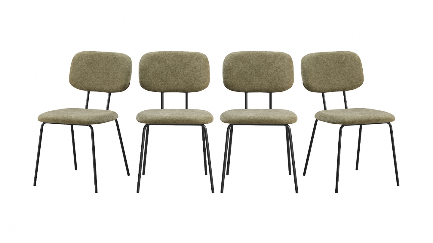 Lot de 4 chaises en tissu chenille vert et piètement noir - Lucie Lot de 4 chaises en tissu chenille vert et piètement noir - Lucie
