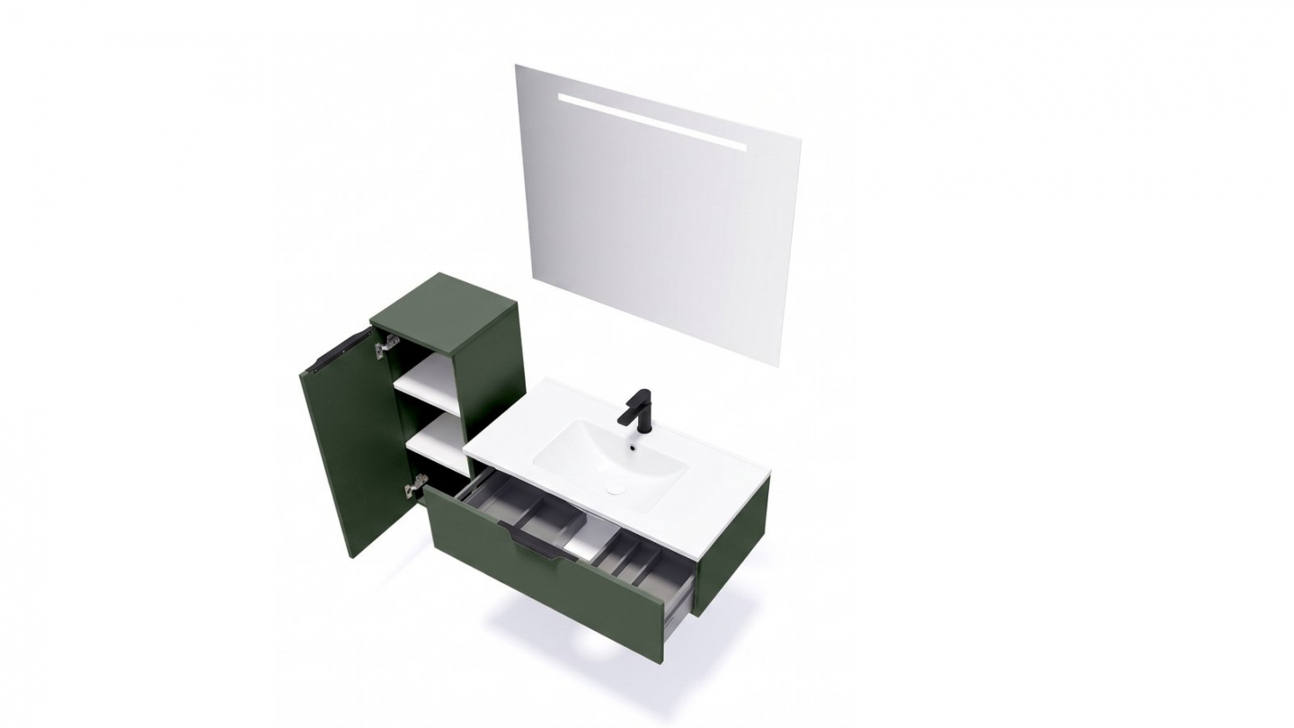 Meuble de salle de bain suspendu vasque intégrée 90cm 1 tiroir Vert Amazonie - Venice Meuble de salle de bain suspendu vasque intégrée 90cm 1 tiroir Vert Amazonie - Venice