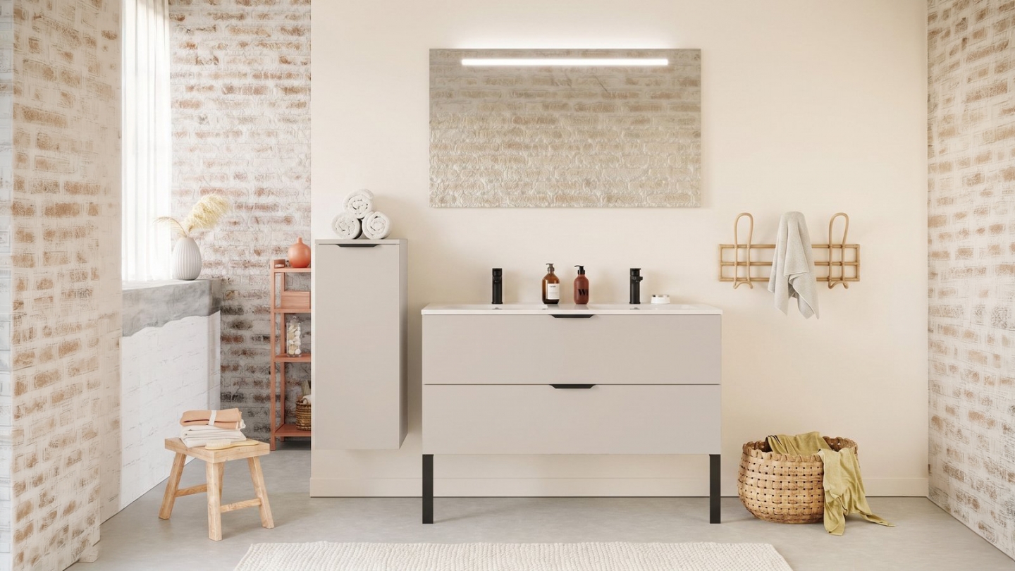 Meuble de salle de bain suspendu double vasque intégrée 120cm 2 tiroirs Vert sauge - Venice Meuble de salle de bain suspendu double vasque intégrée 120cm 2 tiroirs Vert sauge - Venice
