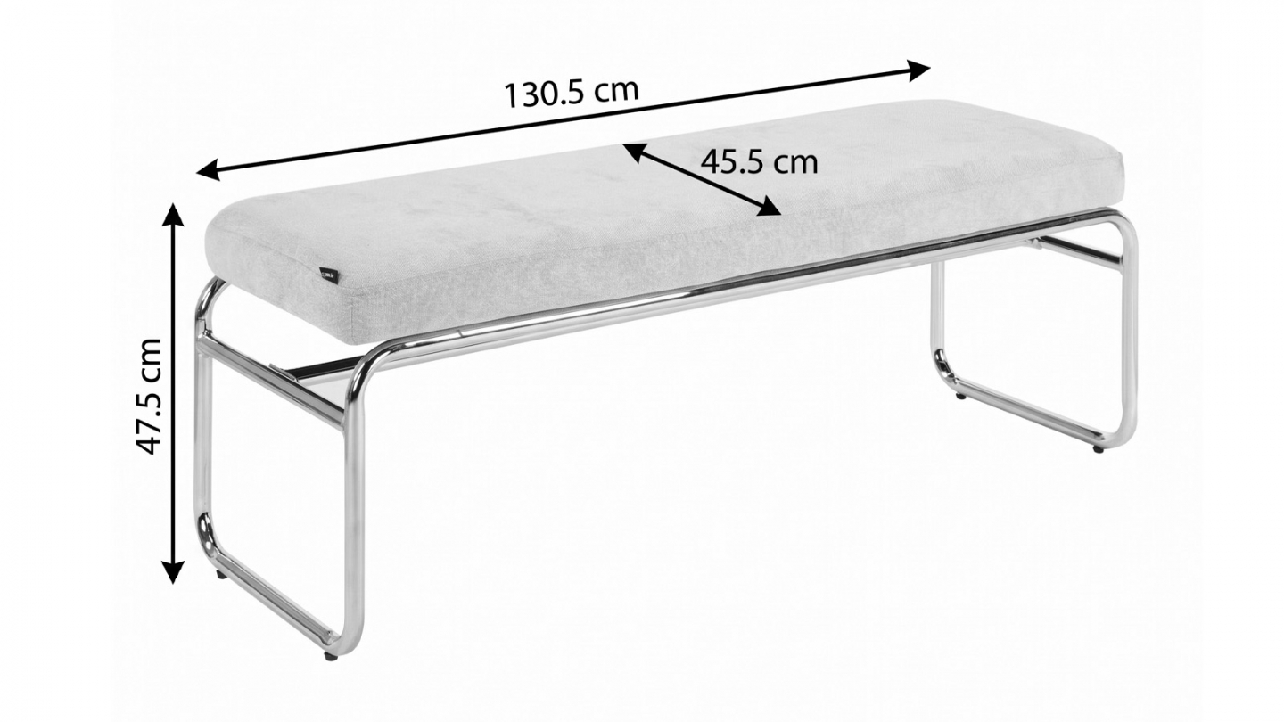 Banc en tissu chenille vert olive et métal chromé 130 cm - Garett Banc en tissu chenille vert olive et métal chromé 130 cm - Garett