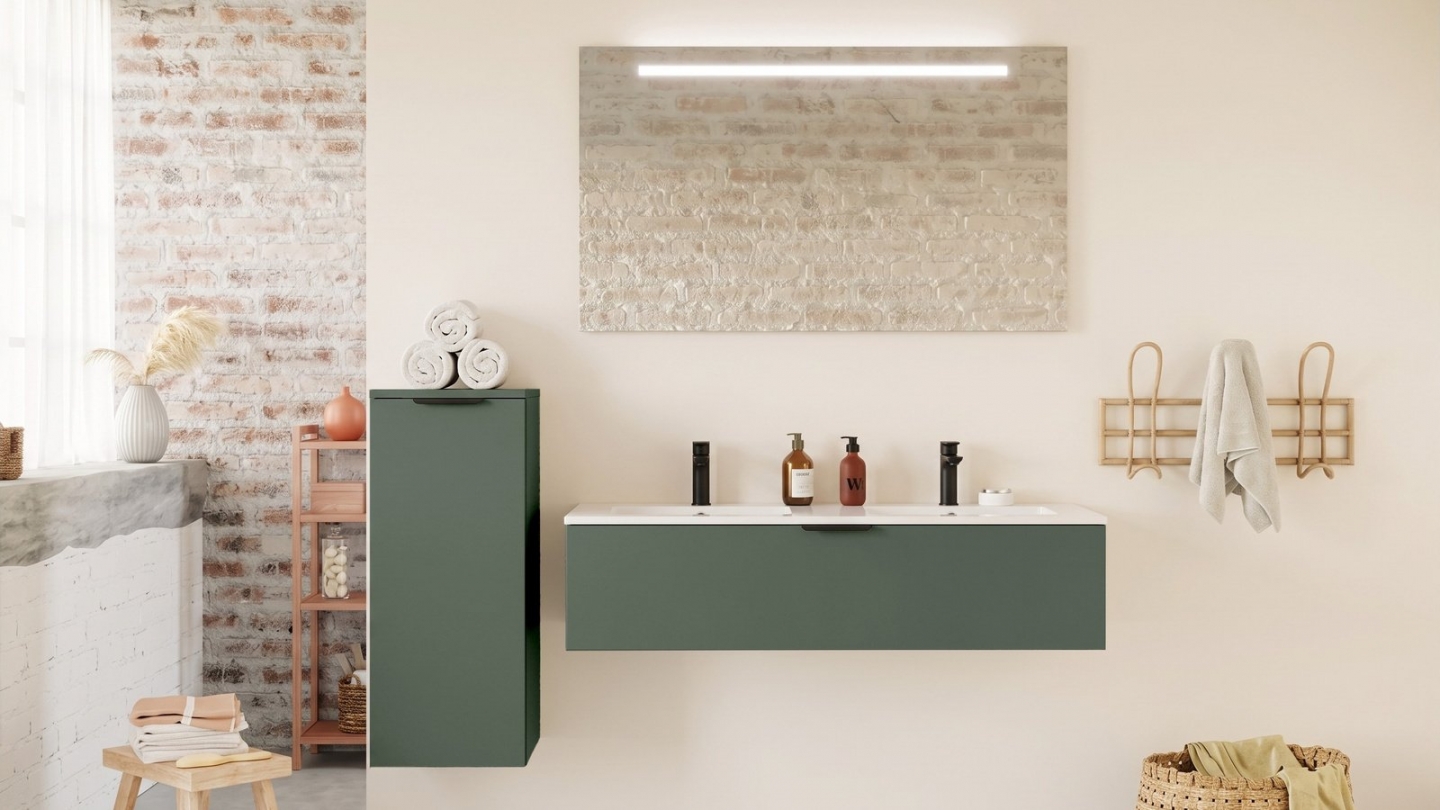 Meuble de salle de bain suspendu double vasque intégrée 120cm 1 tiroir Vert Amazonie - Venice Meuble de salle de bain suspendu double vasque intégrée 120cm 1 tiroir Vert Amazonie - Venice