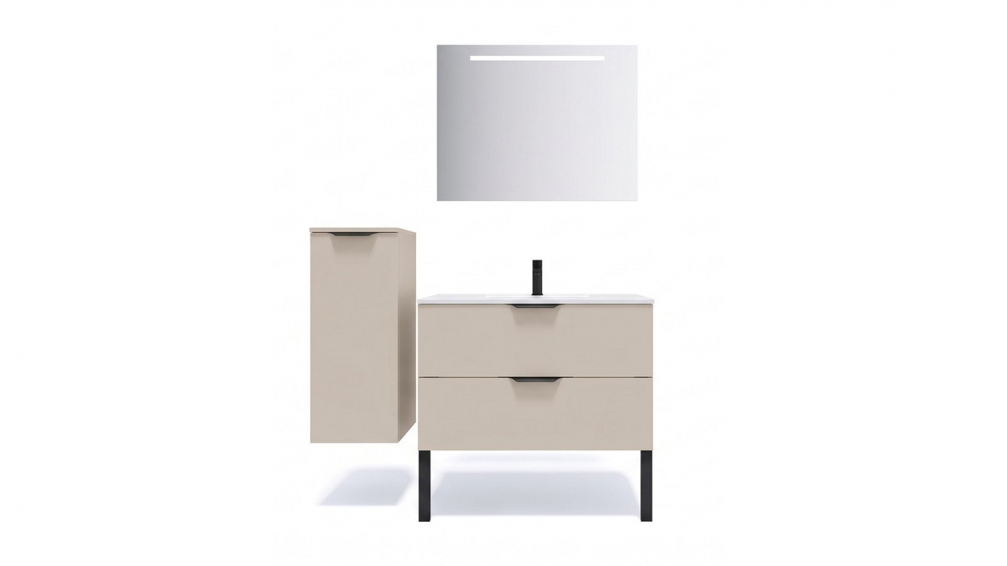 Meuble de salle de bain suspendu vasque intégrée 90cm 2 tiroirs Beige - Venice Meuble de salle de bain suspendu vasque intégrée 90cm 2 tiroirs Beige - Venice