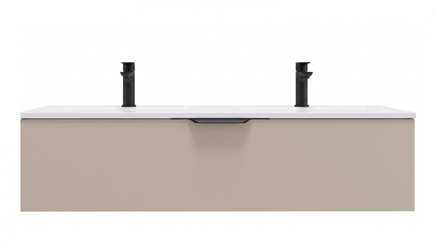 Meuble de salle de bain suspendu double vasque intégrée 120cm 1 tiroir Beige - Venice Meuble de salle de bain suspendu double vasque intégrée 120cm 1 tiroir Beige - Venice