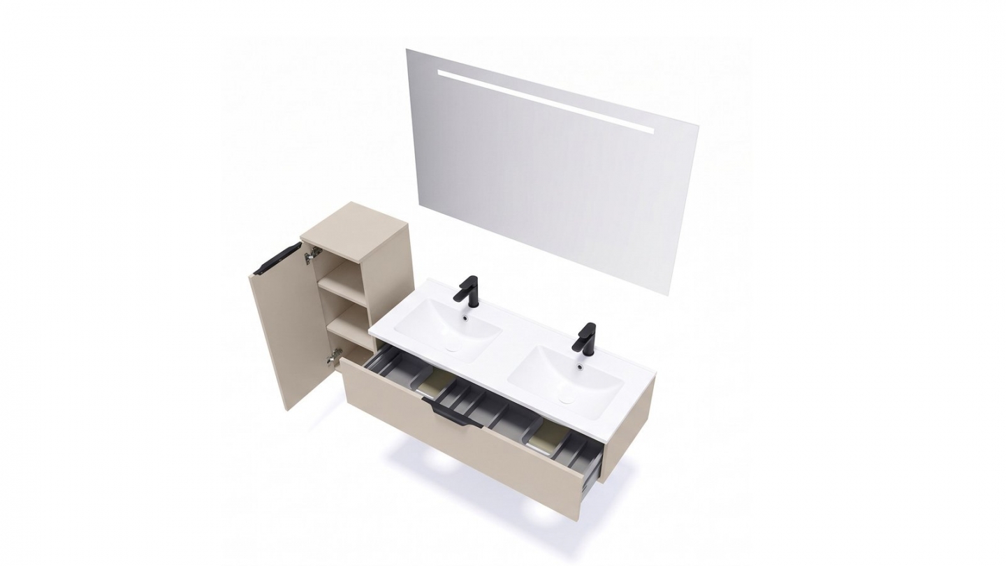 Meuble de salle de bain suspendu double vasque intégrée 120cm 1 tiroir Beige - Venice Meuble de salle de bain suspendu double vasque intégrée 120cm 1 tiroir Beige - Venice