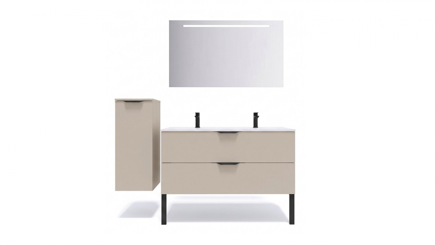Meuble de salle de bain suspendu double vasque intégrée 120cm 2 tiroirs Beige - Venice Meuble de salle de bain suspendu double vasque intégrée 120cm 2 tiroirs Beige - Venice