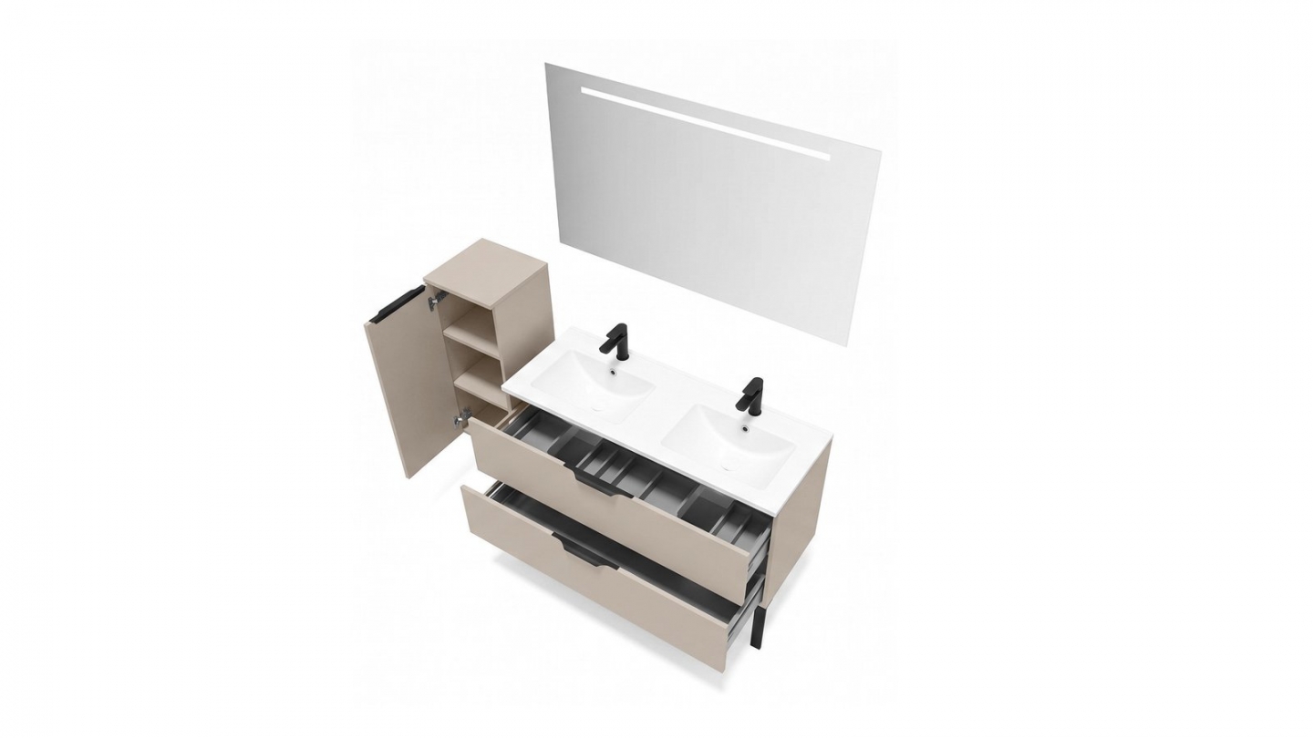 Meuble de salle de bain suspendu double vasque intégrée 120cm 2 tiroirs Beige - Venice Meuble de salle de bain suspendu double vasque intégrée 120cm 2 tiroirs Beige - Venice