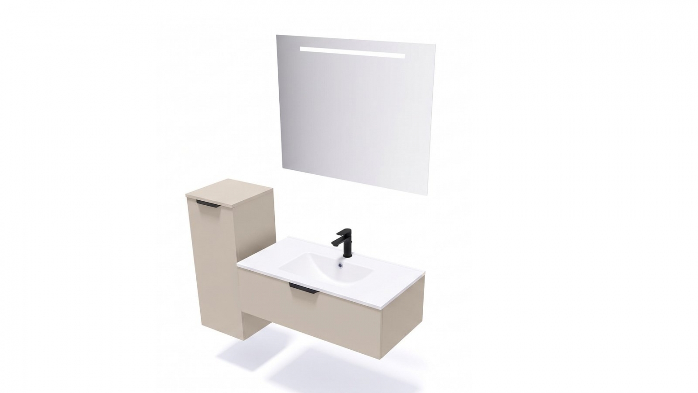 Meuble de salle de bain suspendu vasque intégrée 90cm 2 tiroirs Beige - Venice Meuble de salle de bain suspendu vasque intégrée 90cm 2 tiroirs Beige - Venice