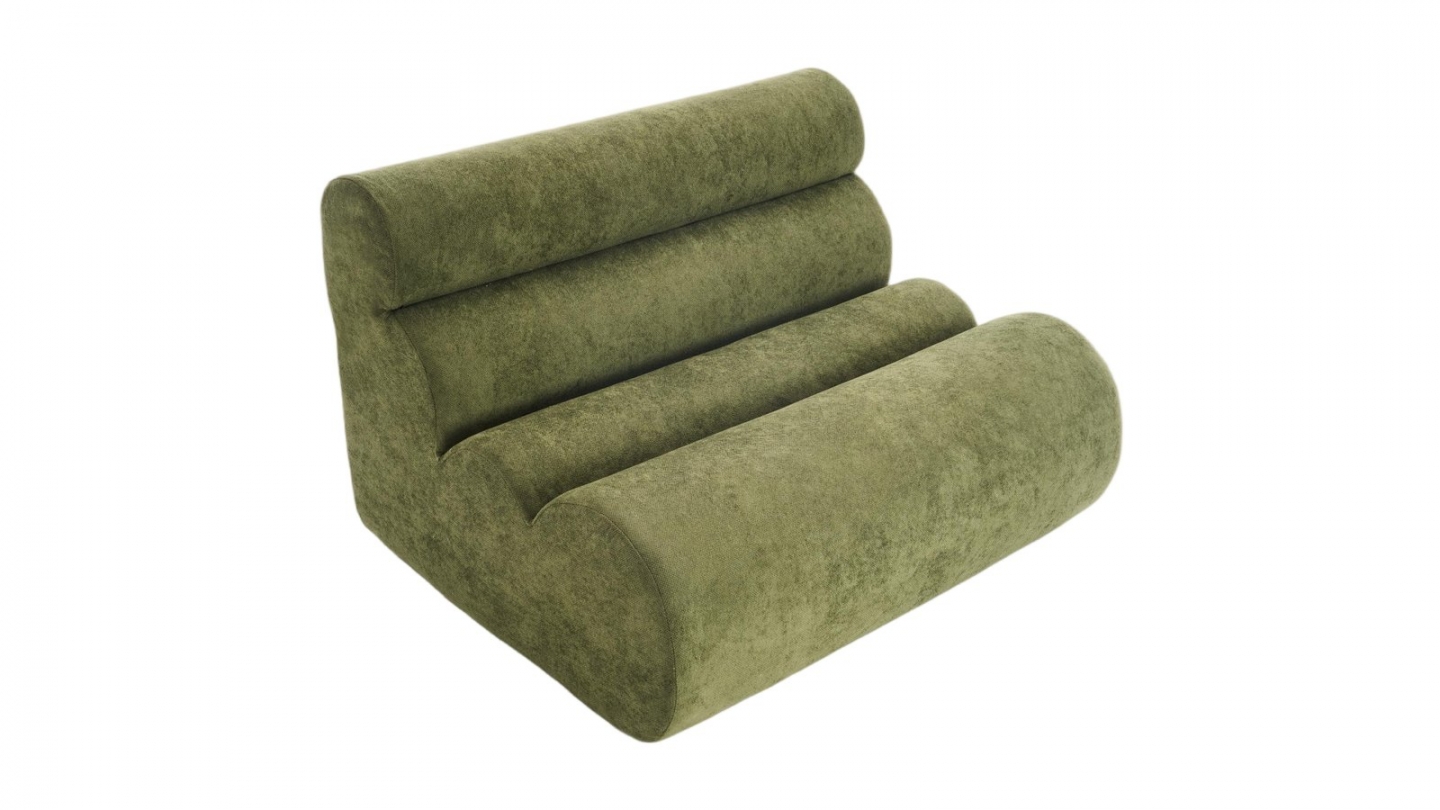 Ensemble chauffeuses + banquette modulables 4 places en tissu chenille vert kaki - Billie Ensemble chauffeuses + banquette modulables 4 places en tissu chenille vert kaki - Billie