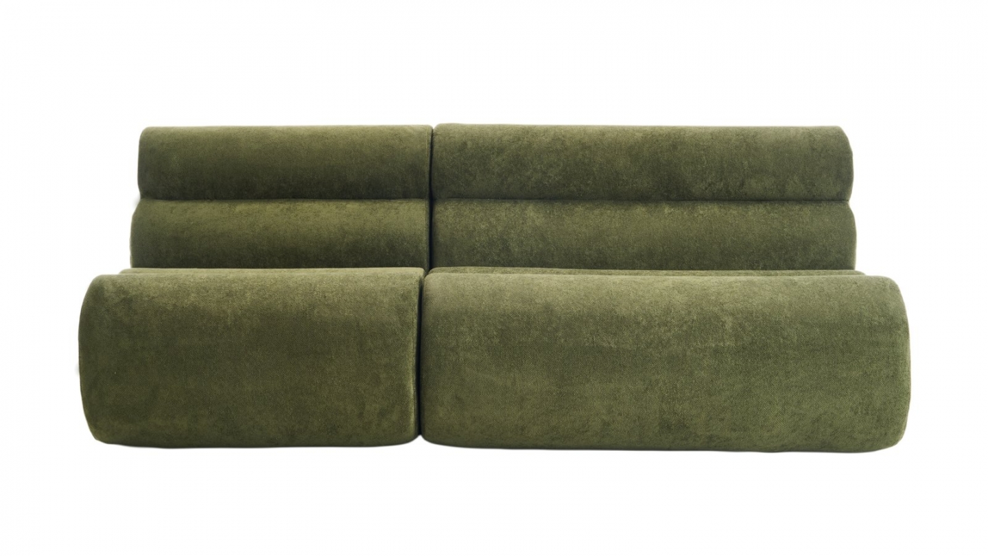 Ensemble chauffeuses + banquette modulables 4 places en tissu chenille vert kaki - Billie Ensemble chauffeuses + banquette modulables 4 places en tissu chenille vert kaki - Billie