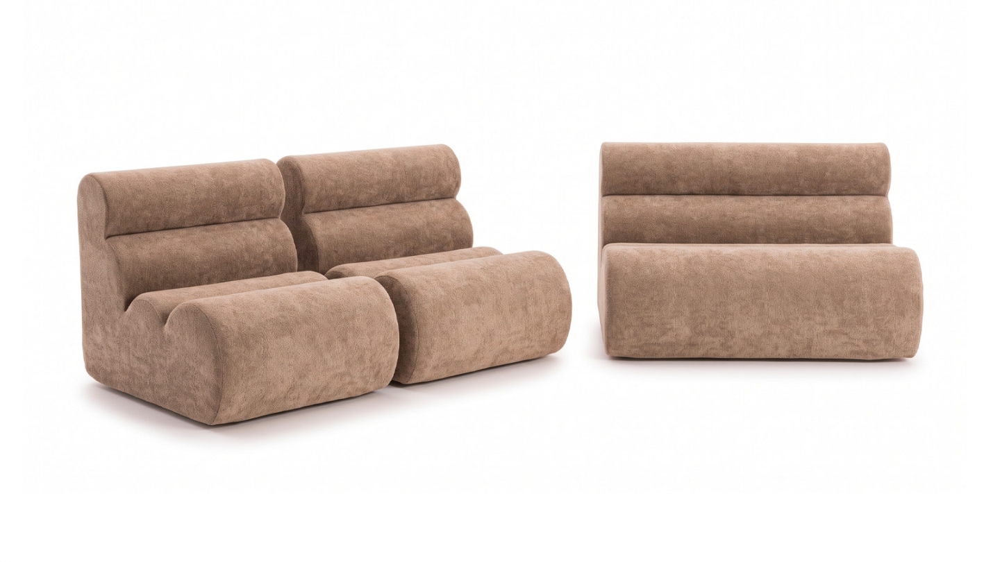 Ensemble chauffeuses + banquette modulables 4 places en tissu chenille moka - Billie Ensemble chauffeuses + banquette modulables 4 places en tissu chenille moka - Billie