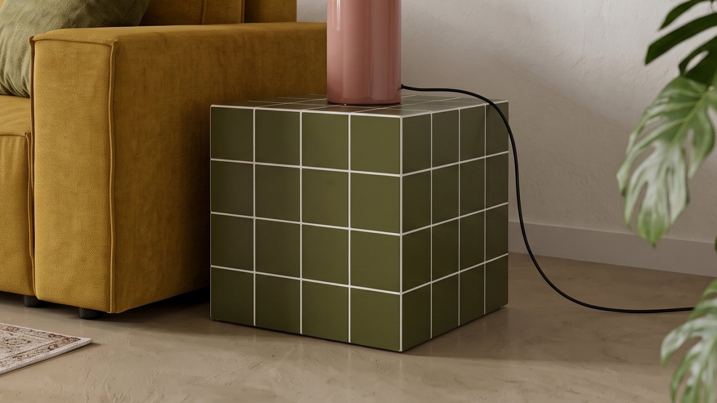 Bout de canapé cubique effet mosaïque vert olive 40 cm - Ibiza Bout de canapé cubique effet mosaïque vert olive 40 cm - Ibiza