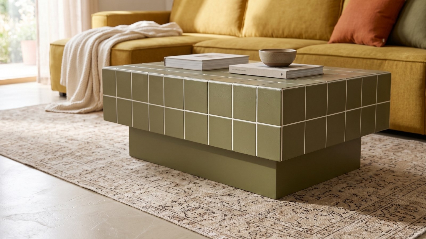 Table basse rectangulaire effet mosaïque vert olive 100 cm - Ibiza Table basse rectangulaire effet mosaïque vert olive 100 cm - Ibiza